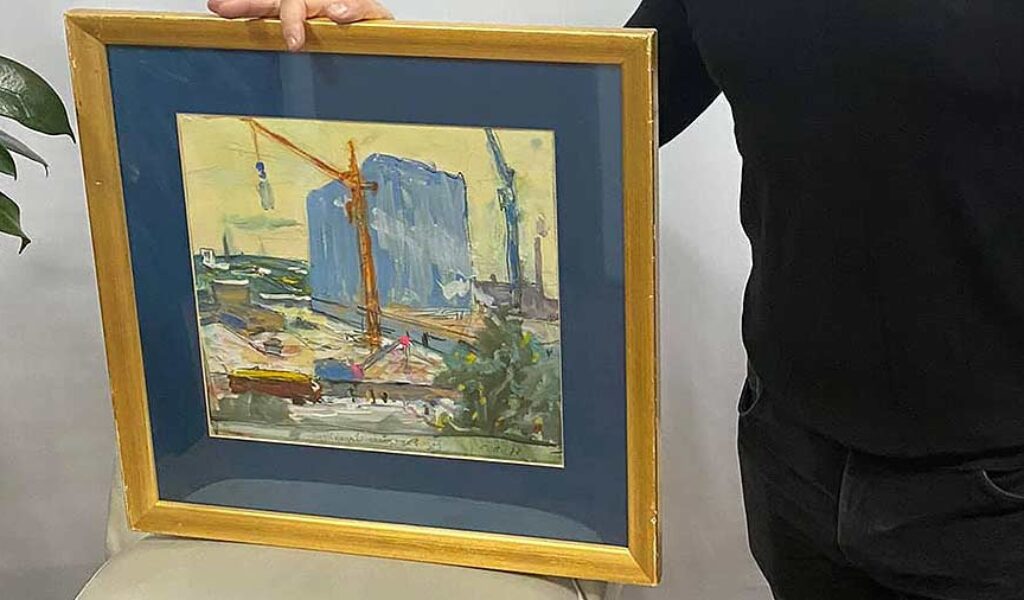 Акварельний малюнок «Будівництво солод. заводу» 1972 року